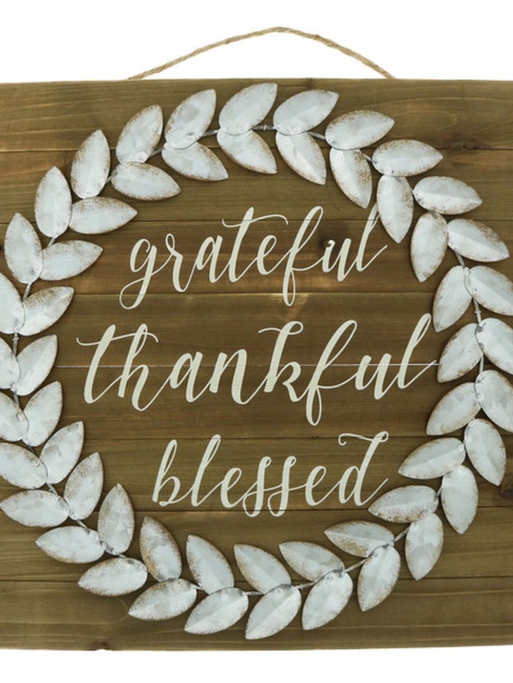 Grateful Thankful Blessed Wreath Wall Sign 24x24 BNWT